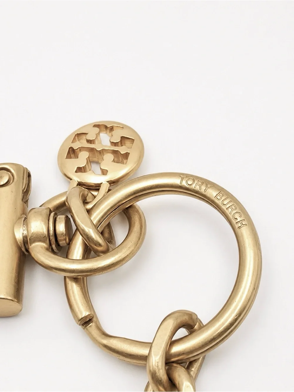 Tory Burch Kira Mosaic Double T Mother of Pearl Key Ring Bag Charm NWOT
